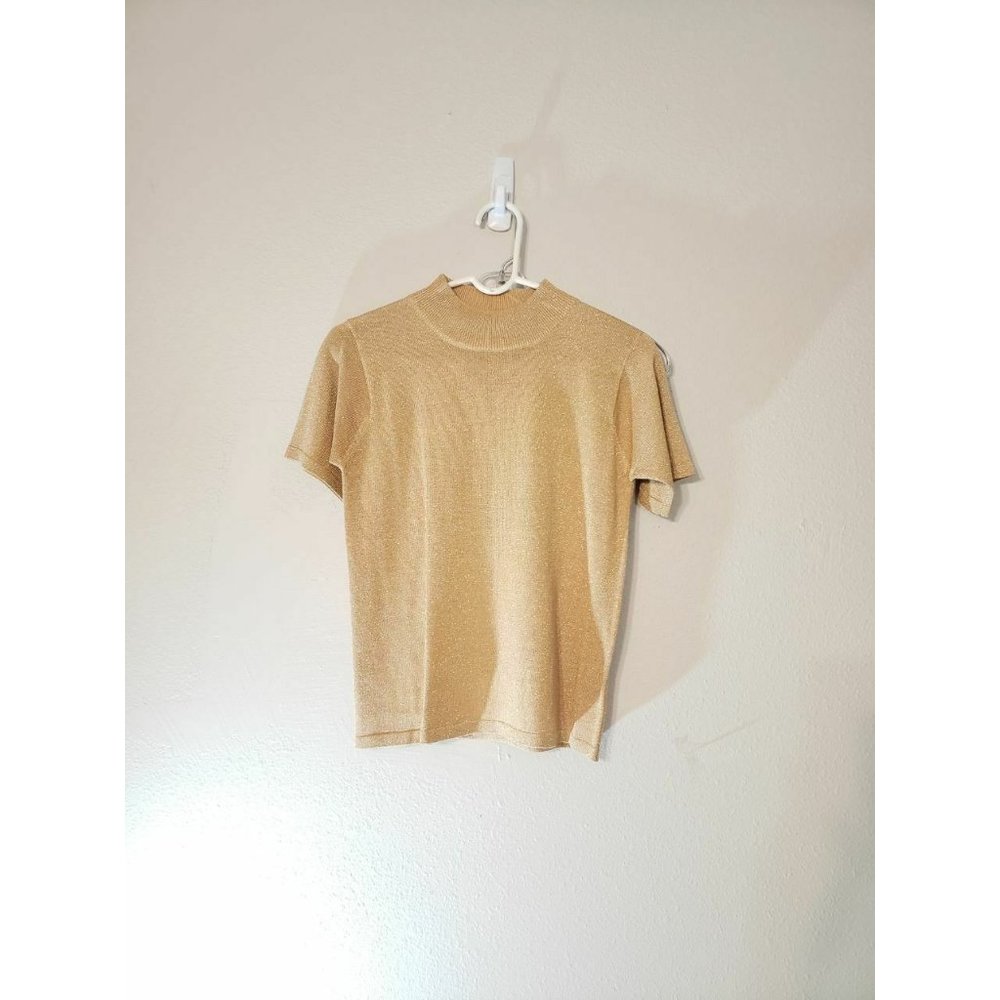 Ryan Harris Silk Top Knit Mock Neck Women Ladies Beige Size S